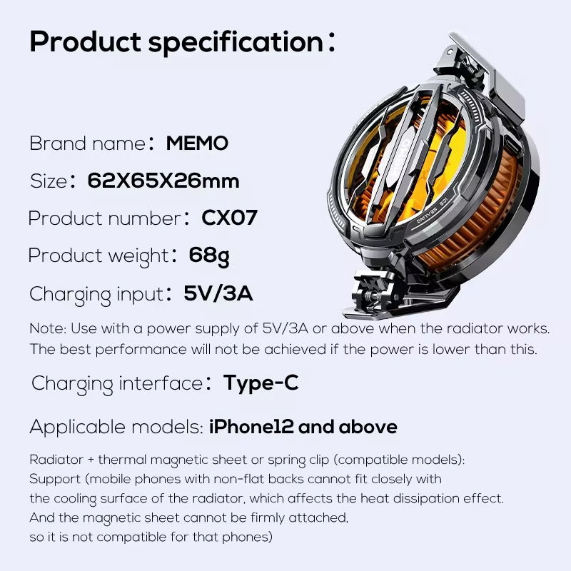 Orignal Memo CX07 Cooling Fan Magnetic Cooling Fan High Quality